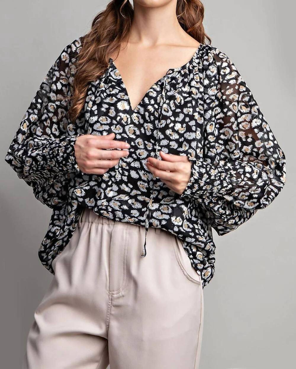NEW EE:SOME animal print blouse in black
